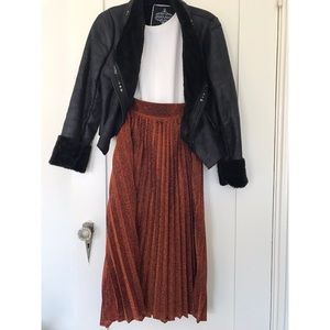 Aiden Pleated Glitter Midi Skirt - Burnt Orange